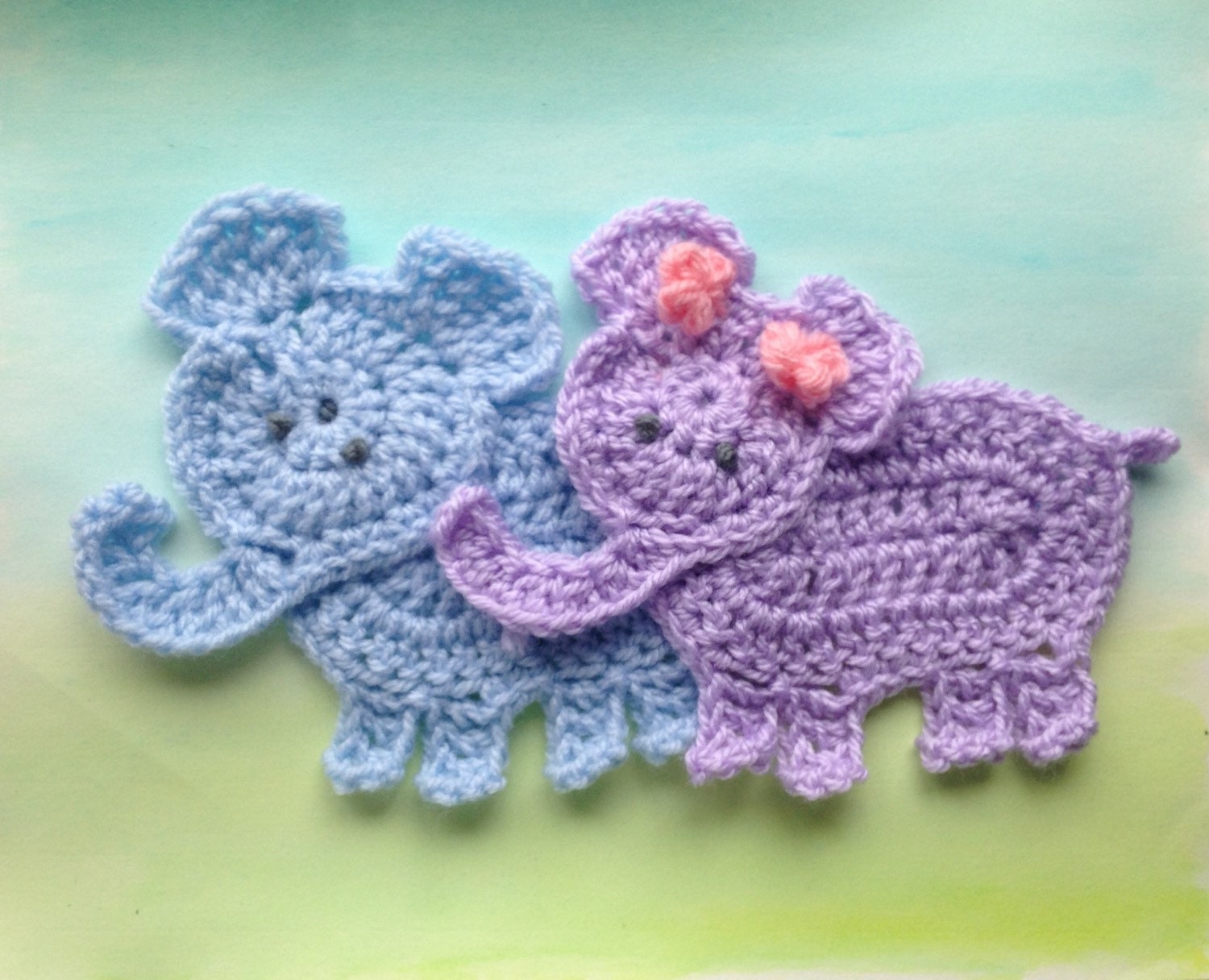 Two crochet elephant appliques Noahs ark animal applique