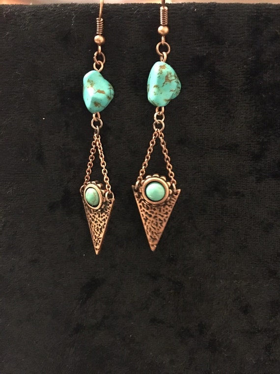 Turquoise Nuggets and Copper earrings