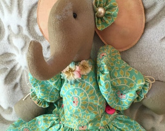 Handmade Elephant Doll, Art Doll Elephant, Handmade Primitive Elephant, Primitive Elephant, Elephant Doll, Home Decor, OOAK doll