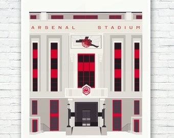 Arsenal Stadium: Art Deco London Illustrated poster print. Matte and Giclee Art Prints in A3 or A2 sizes. Wall Art, Home Decor, London Print