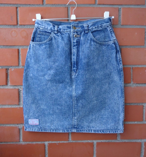 Vintage Skirt Acid Wash Denim Skirt Blue Jean Skirt High
