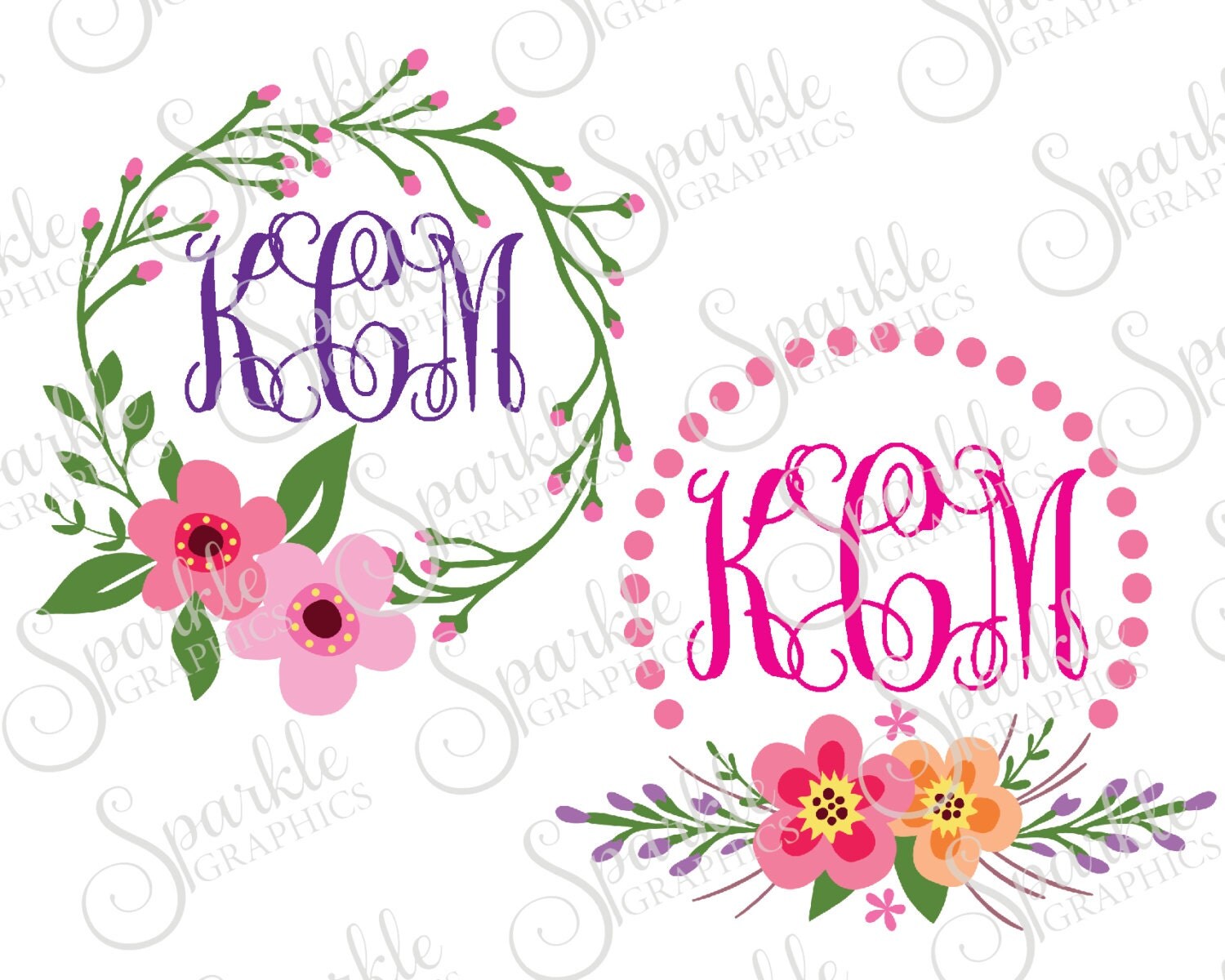 Floral Monogram Frame Set Cut File Flower Monogram Frame