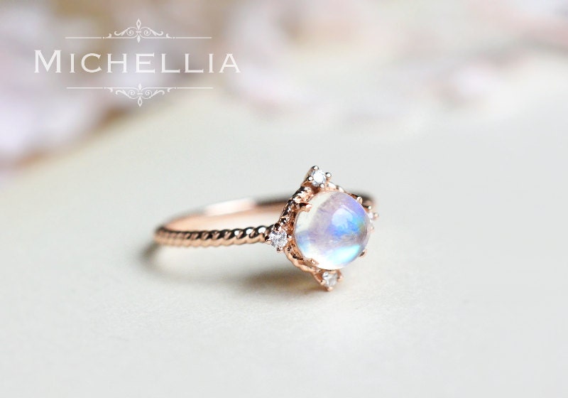 14K/18K Moonstone Galaxy Ring with Diamond Star Moon Ring