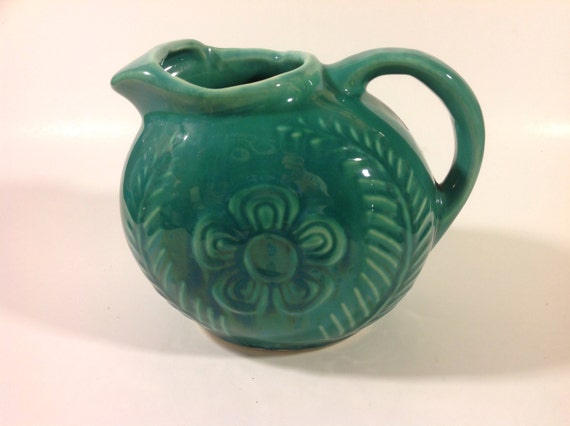 Vintage Shawnee Pottery Green Fern And Flower Ball Jug Pitcher