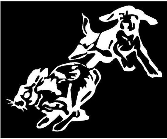 Vinyl Decal Beagle Chasing Rabbit hunt hunting truck country