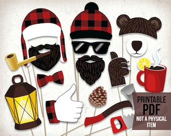 Lumberjack photo booth props : printable PDF. Lumberjack party printables. Lumberjack photo props. Party supplies. Birthday party props.