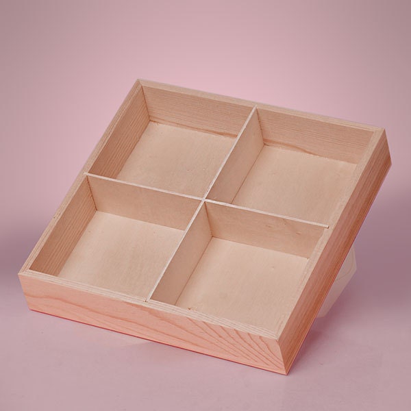 NEW 4 Section Divided Wood Tray Box Unfinished Pine Wood