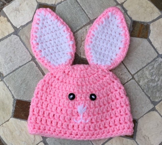 Items similar to Crochet Baby Bunny Hat, Easter Bunny Hat, Pink with