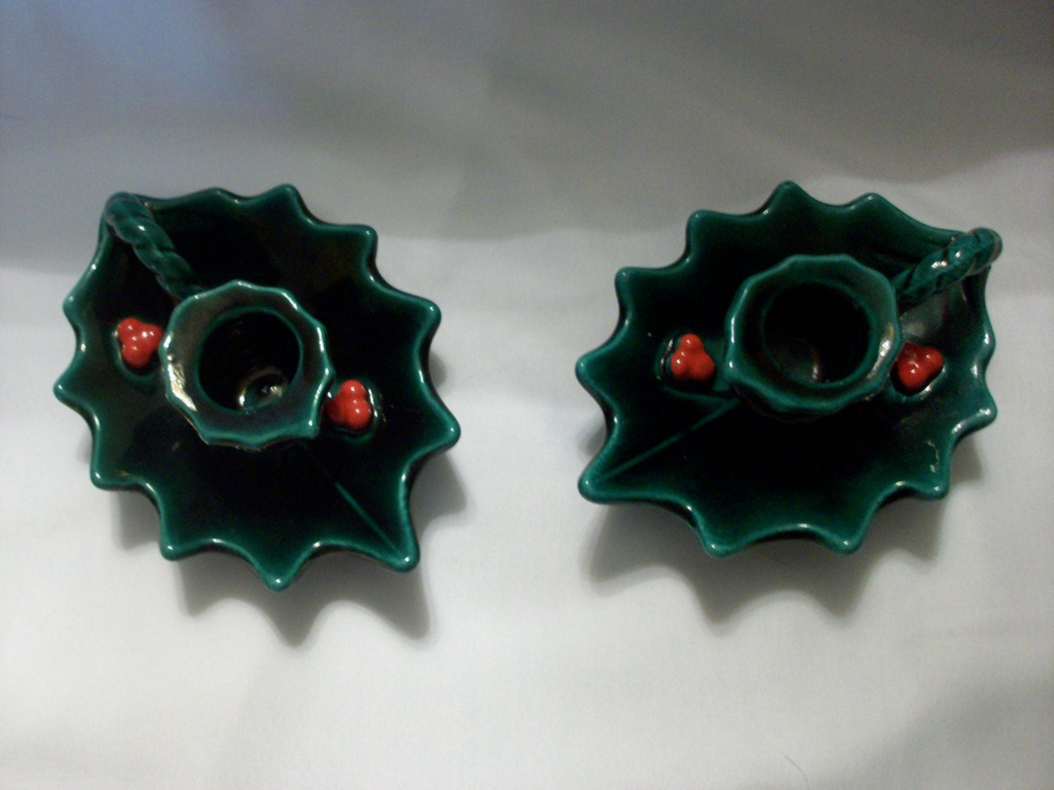 Lefton Green Holly Candle Holders Lefton China Christmas