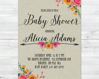 Baby Shower Invitation Girl, Girl Baby Shower Invitation, Rustic Baby Shower Invitation, Floral Baby Shower, Fall Baby Shower Inivitation