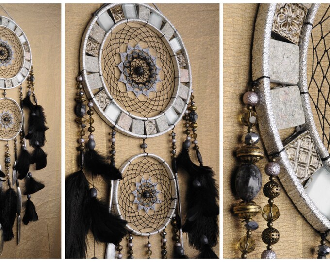 NOW Dreamcatcher silver black mosaic Dream Catcher Large Dreamcatcher New Dream сatcher gift idea dreamcatcher boho dreamcatcher wall silver