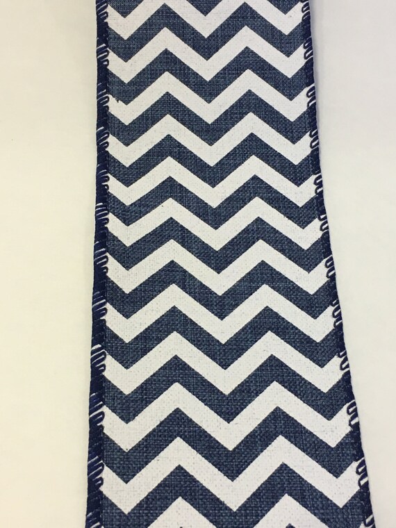 Navy Blue and White Chevron Ribbon WireEdged by AdrisaCraftCo