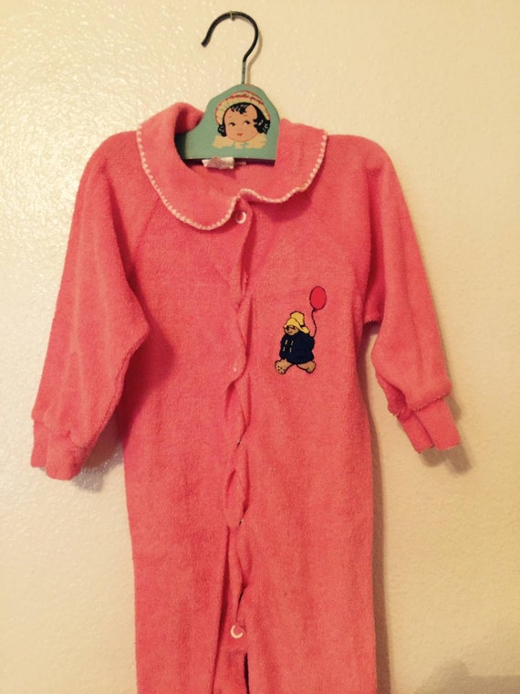 RARE Pink Vintage Paddington Bear romper sleeper 12-18 months boy or girl 80's Healthtex Tiny Tots