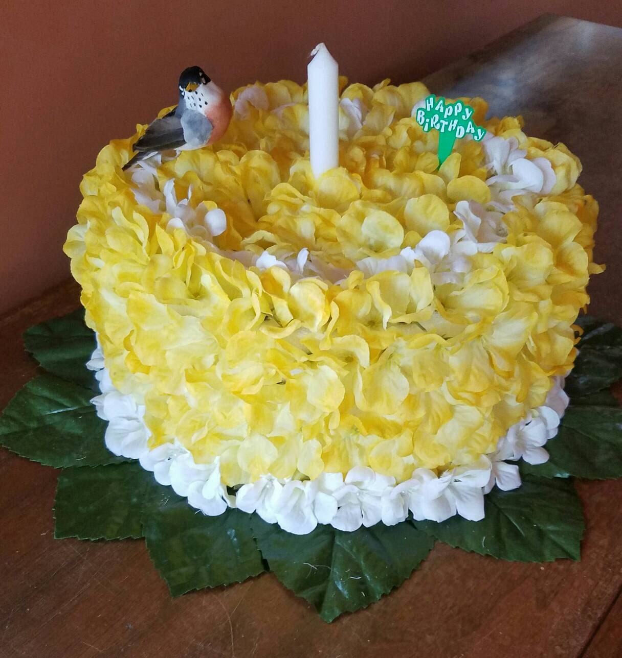 Silk flower Birthday Cake grave decoration