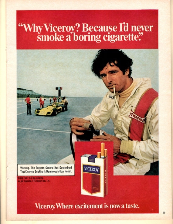 Viceroy cigarettes vintage magazine ad from the 1970s racing