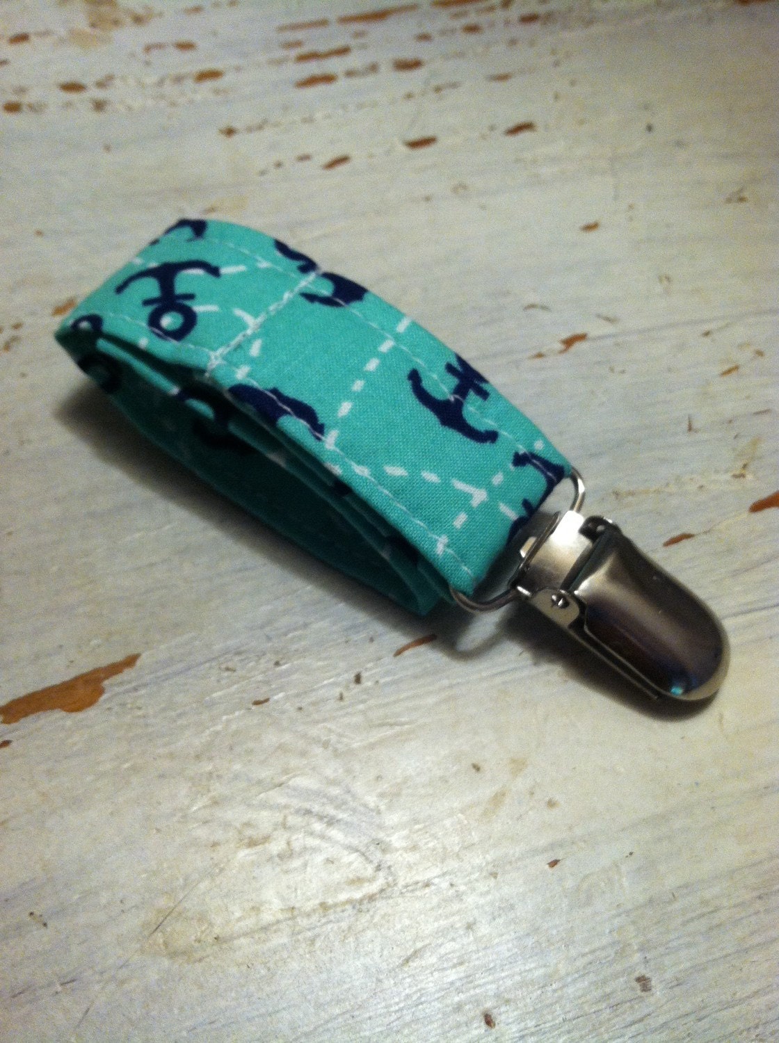 Pacifier Holder/ Nautical/ Bright Teal & Navy Anchors by BundleBs