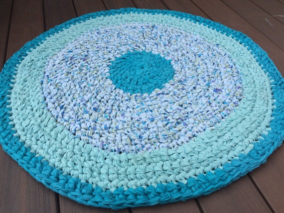 Rag Rug Crochet Rag Rug Teal Blue Rug Cottage By BlueCottageRugs