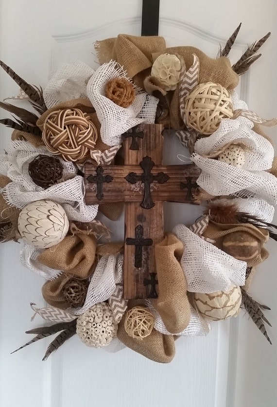 Cross Burlap Wreath by 2DecoratingDivas on Etsy