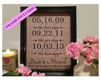 FRAMED The First Day The Yes Day The Best Day, Personalized Dates, Personalized Dates, Personalized Wedding Gift, Personalized Anniversary