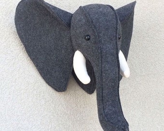Elephant / Felt animal head / wall decor / baby room / safari decor / nursery decor / stuffed animals