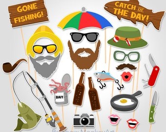 Fishing Trip Printable Photo Booth Props - Fishing Photobooth Props - Fishing Outing Photo Booth Props - Fisherman Photo Booth Props