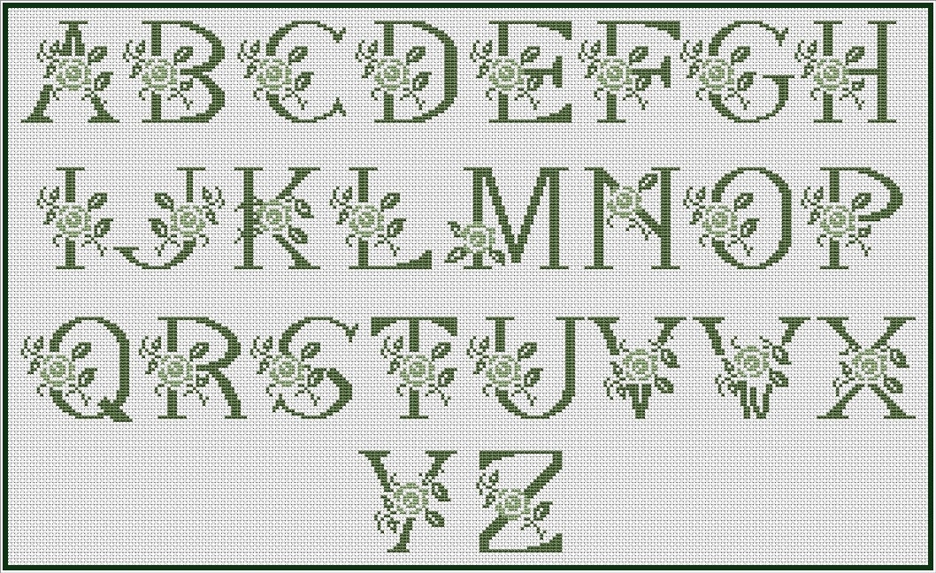 Roses Floral Alphabet Monogram Counted Cross Stitch Pattern