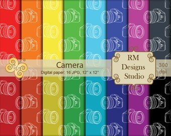 Camera, Digital Paper, SALE, Set of 16, Color, Photography, Digital SLR, Design, Texture, Seamless pattern, Pack, Illustration, CL0227