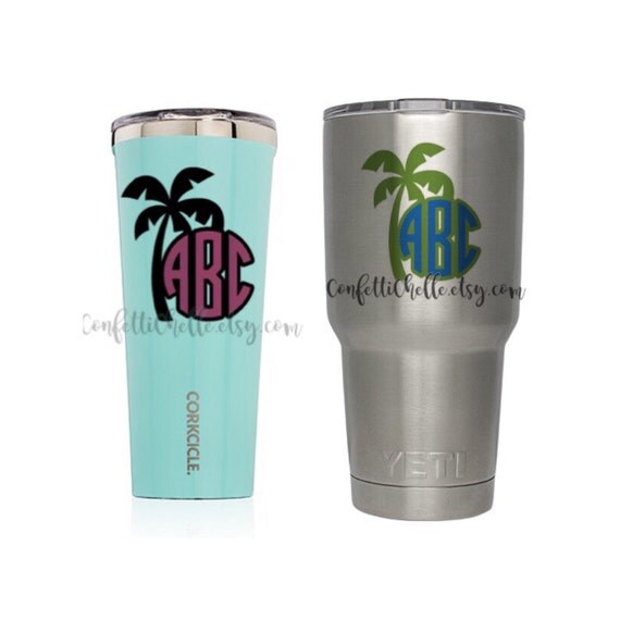 PALM Tree Decal with Double Layer Monogram Beach Yeti