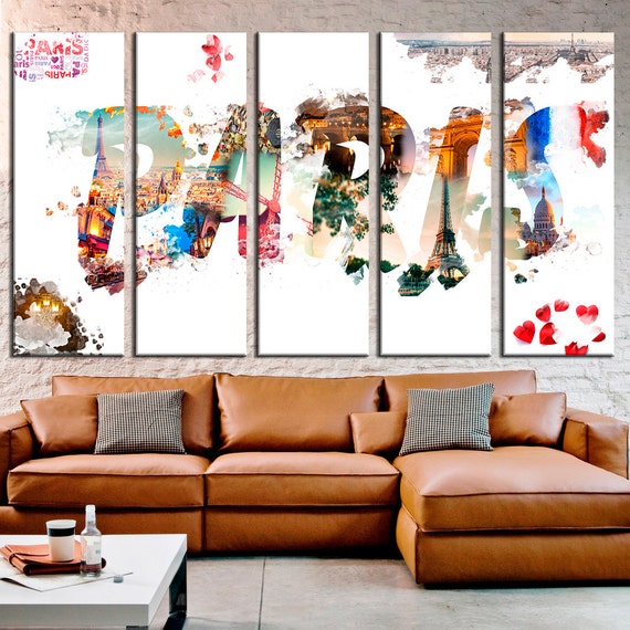 Paris France abstract bedroom wall art Hanging by LargeArtCanvas