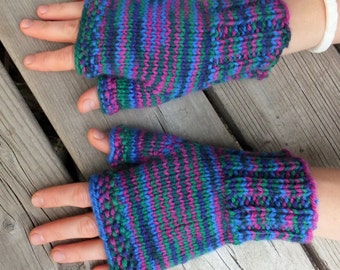 Handknitted fingerless mittens, fingerless gloves, wool arm warmers