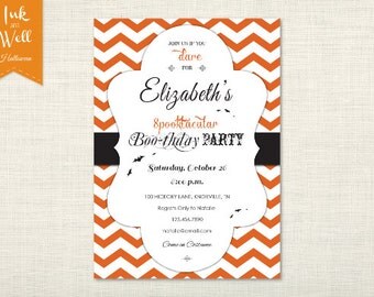 Halloween Birthday Invitation, Halloween Birthday Party Invitations, Halloween Birthday Invite, Halloween Birthday Party, Chevron, Orange