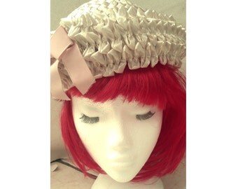 Reslaw 1960's straw hat with pink ribbon bow