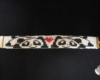 Handmade Bracelet, Panda Love, Loom Beaded