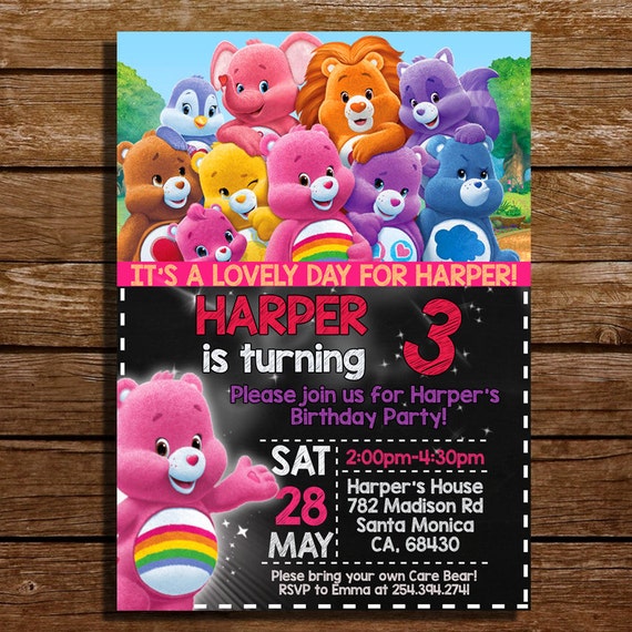 Care Bears Birthday Invitation-Care Bears by CoralPartyDecor