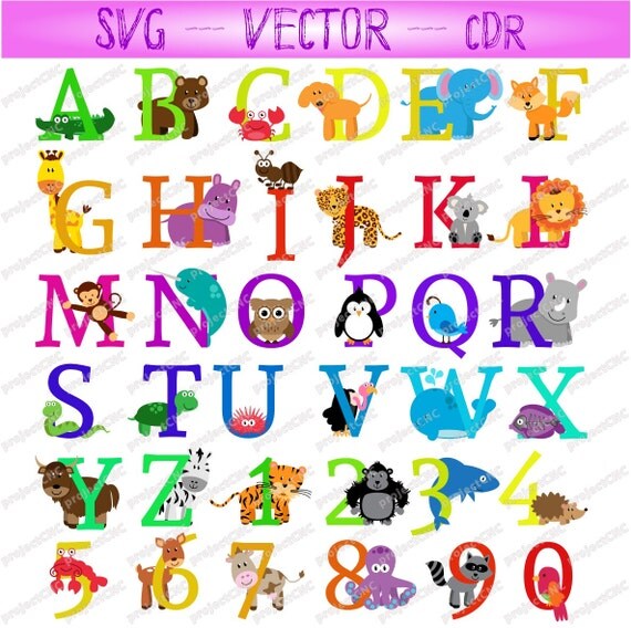 Download Animal Font alphabet A-Z 0-9 Cutting File Svg Cricut