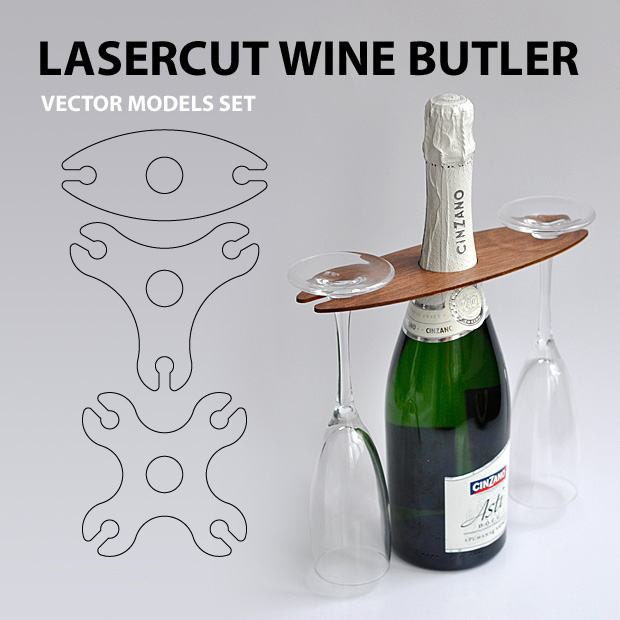 Set of Wine glass holder bottler CNC Cut File Vector Art