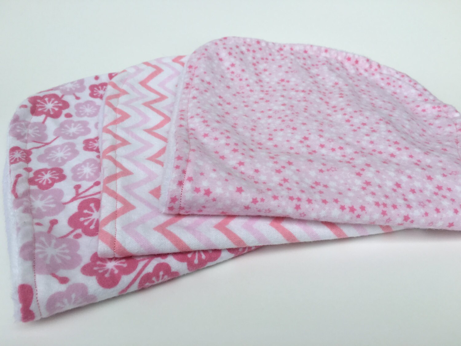 Burp Cloth Baby Girl Set of 3 Pink Chevron by rmhomemadecrafts