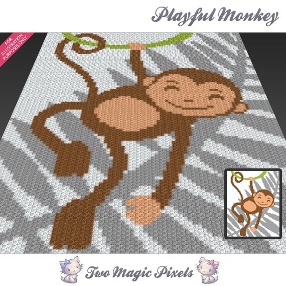 pattern blanket crochet jungle baby PDF graph/pattern TwoMagicPixels by Monkey crochet Playful