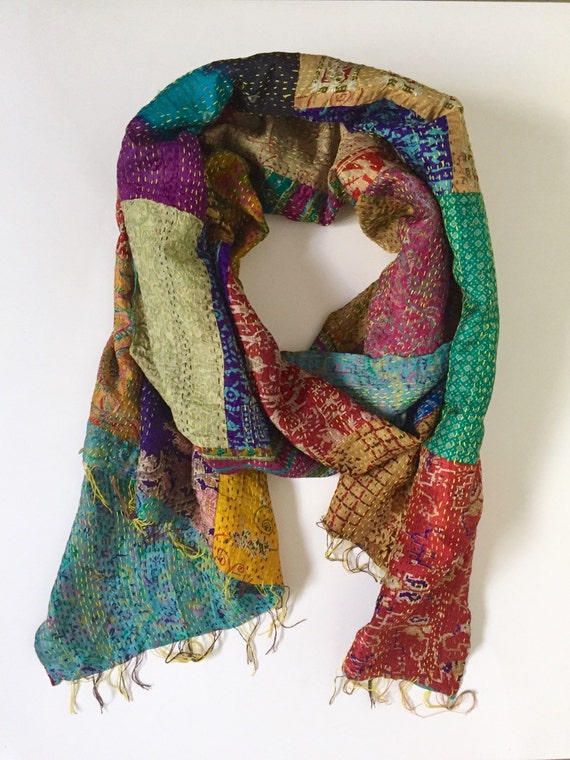 BOHEMIAN KANTHA SCARVES patchwork Hippie handmade by EthnologyCo