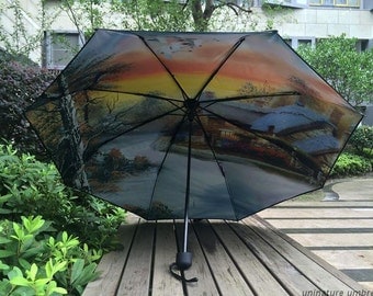 Painting Umbrella Tableau Peinture Art Abstract Black Hole Waterproof Rainproof Classic Umbrella
