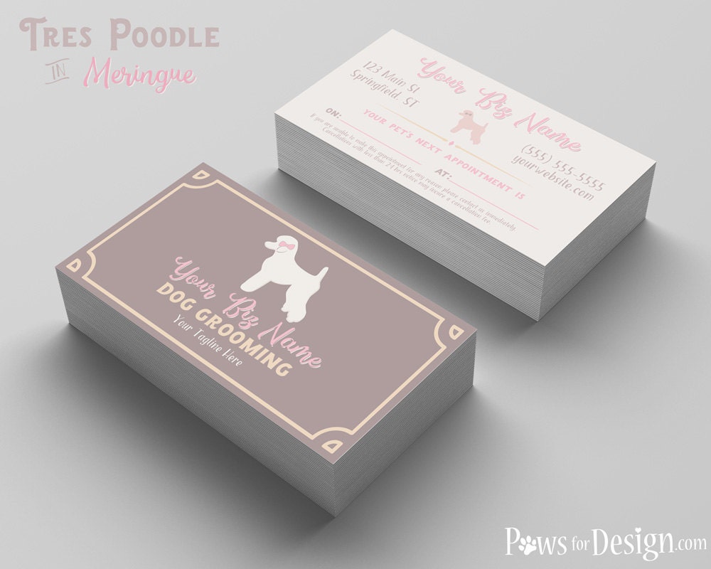 Premade Pet Groomer Business Card Tres Poodle dog grooming