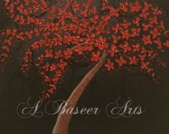 Original abstract wall art acrylic painting texture impasto painting cherry blossom tree on canvas