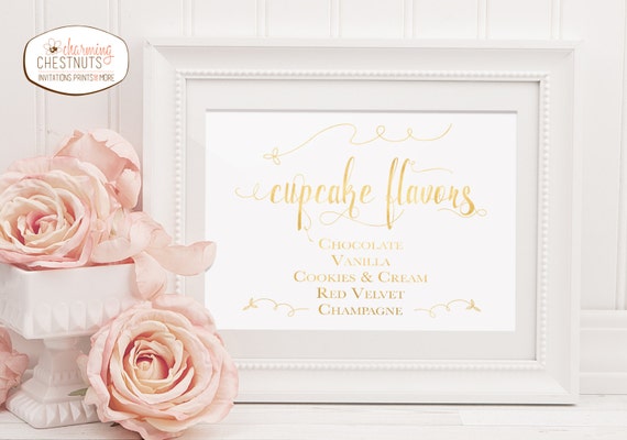 Cupcake Flavor  Sign  Gold wedding  DIY wedding  Printable gold