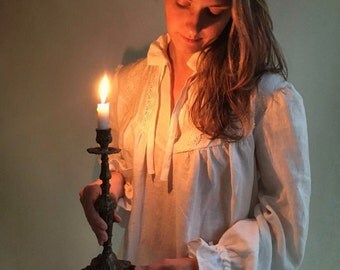 Linen nightgown, Handmade Victorian nightgown with lace, soft robe, nightgown womens kaftan, robe for bride, morning dress, gift for her