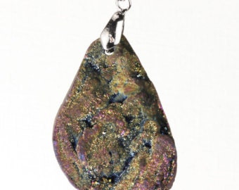 Desert Rose Peacock Druzy Agate, 27.9mm x 43mm; Single Bail, Druzy Pendant, Peacock Natural Druzy, Rustic Gemstone Bead KJ