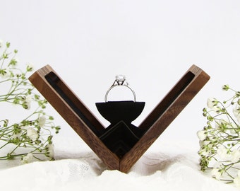 Thin engagement ring box, wedding ring box, anniversary gift, wooden ring box, hand made proposal box, Walnut (Rectangle), Woodsbury