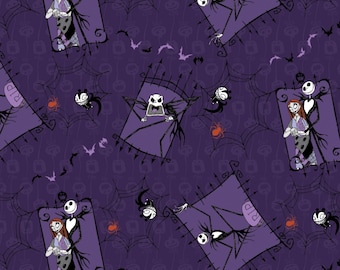 Disney Fabric,Halloween Fabric: Nightmare Before Christmas Fabric-Jack and Sally lovely couple 100% cotton fabric by the yard 36"x43" (SC9)