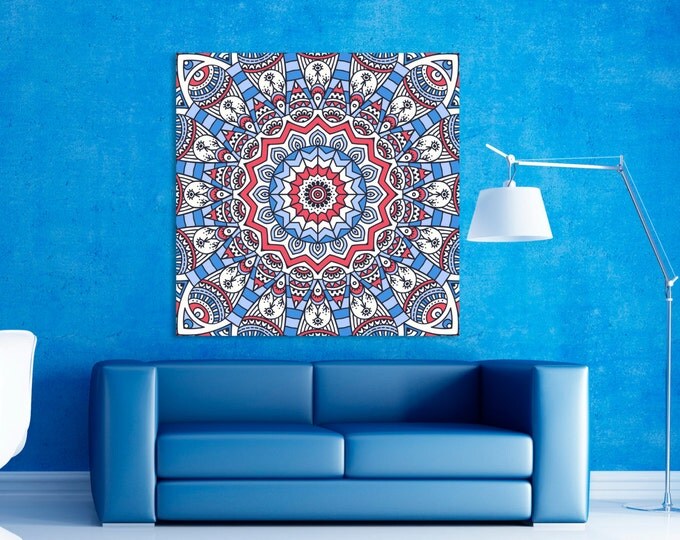 Blossom mandala wall art canvas / mandala print canvas/ Bohemian Living Room / Wall Decal Mandala / Reverse Mandala
