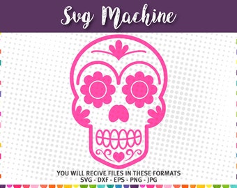 Sugar Skull SVG - Sugar Skull Digital Clip Art – Day of the Dead - svg eps dxf jpg png - cutting files - instant download - Halloween svg