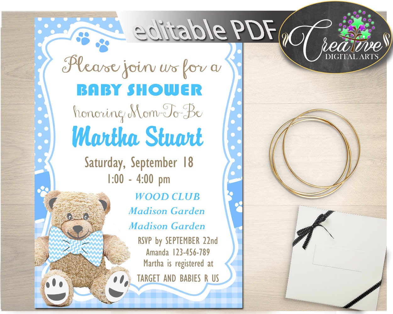 Baby Shower INVITATION Teddy Bear editable Baby Shower Teddy